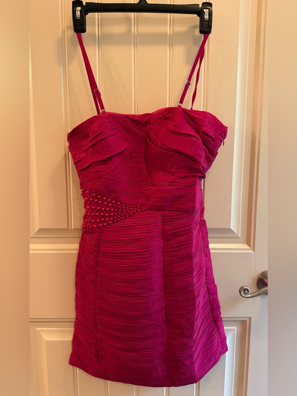 Strapless Fuchsia Party Dress with Beaded Waist